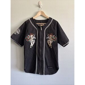 Rare Watson Heaven Sent Hell Bent Angles‎ Black Denim Baseball Jersey Mens Sz XS